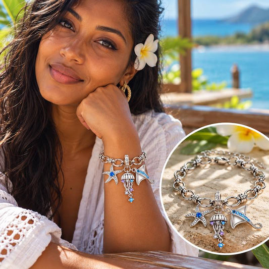 Bracelet argenté Shalini – Charms étoile de mer, méduse et raie - Ile maurice