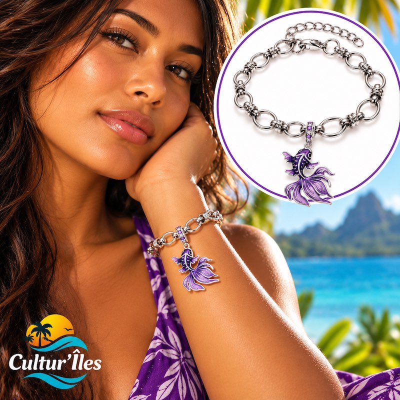 Bracelet doré Yuna – Poisson violet -  Ile Maurice