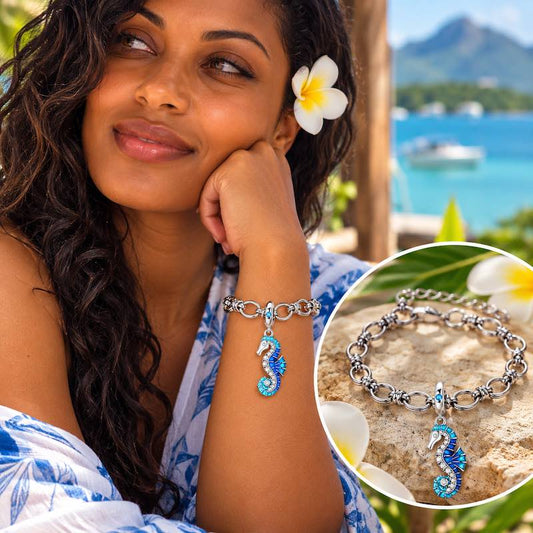 Bracelet argenté Anousha – Hippocampe bleu - Ile Maurice