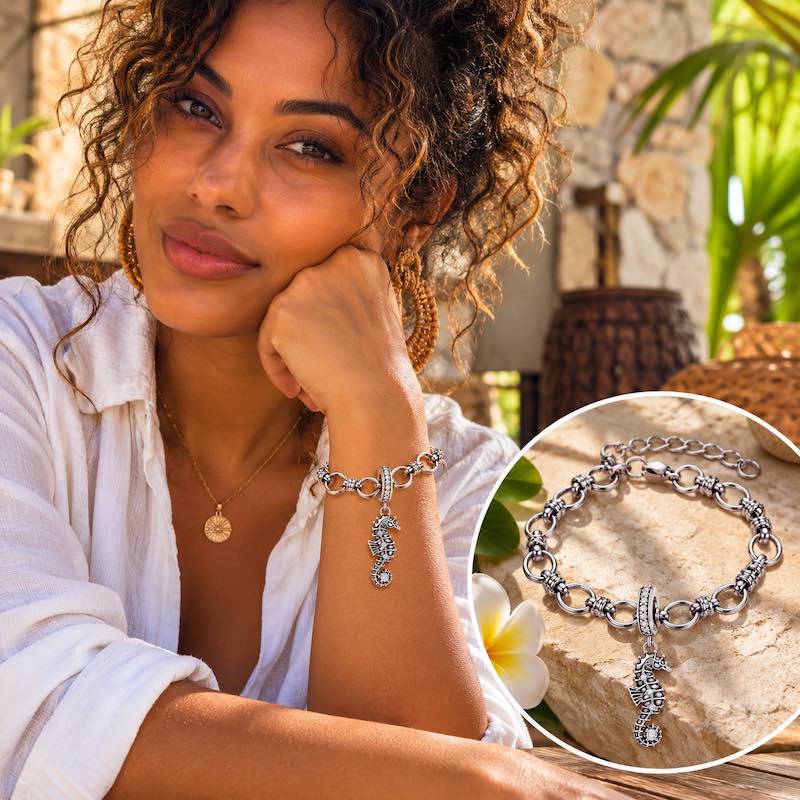 Bracelet argenté Aarushi – Hippocampe scintillant - Ile maurice