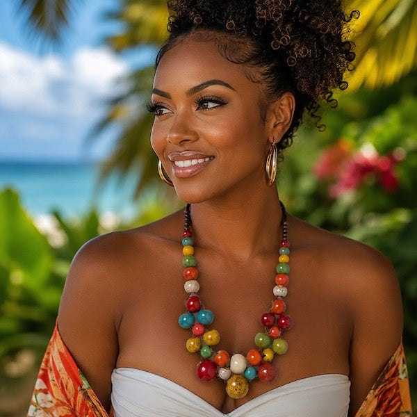 Collier en Céramique Colorée – Élégance Ethnique Made in Martinique