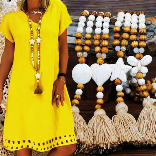 Sautoir en Perles de Bois - Création Artisanale par Valérie Vestal, Guadeloupe