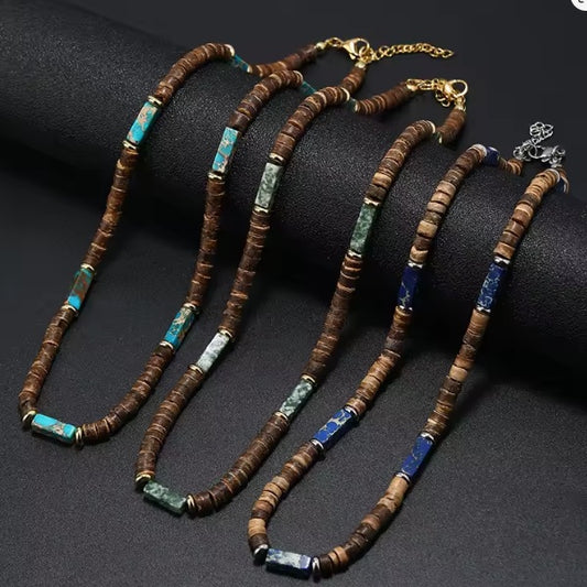 Collier Homme coquille Noix de Coco et Bois – Artisanat Authentique de Guadeloupe