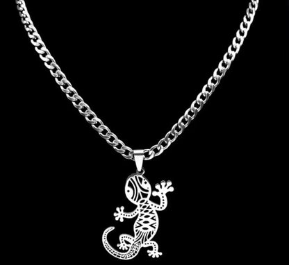 Collier Pendentif Gecko en Acier Inoxydable – Symbole Culturel de l’Île de La Réunion