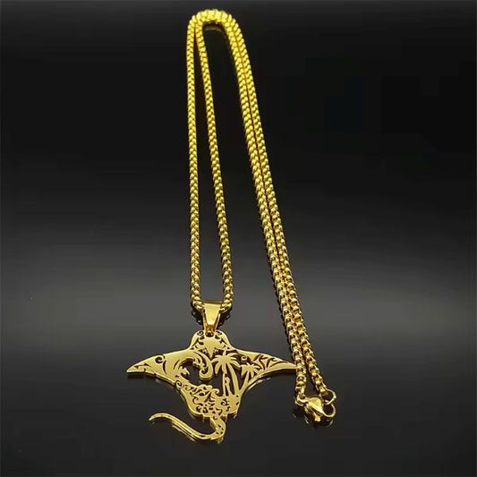 Collier Pendentif  Raie Manta Mixte – Acier Inoxydable Doré ou Argenté