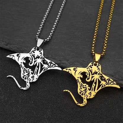 Collier Pendentif  Raie Manta Mixte – Acier Inoxydable Doré ou Argenté