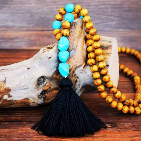 Sautoir en Perles de Bois - Création Artisanale par Valérie Vestal, Guadeloupe