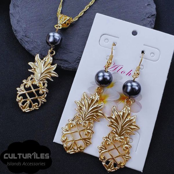 Bijoux Femmes, Hawaïens  : Collier et Boucles d'oreilles Acier Inox Gold