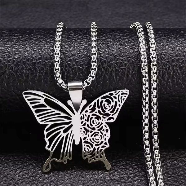 Collier Pendentif Papillon – Acier Inoxydable – Unisexe