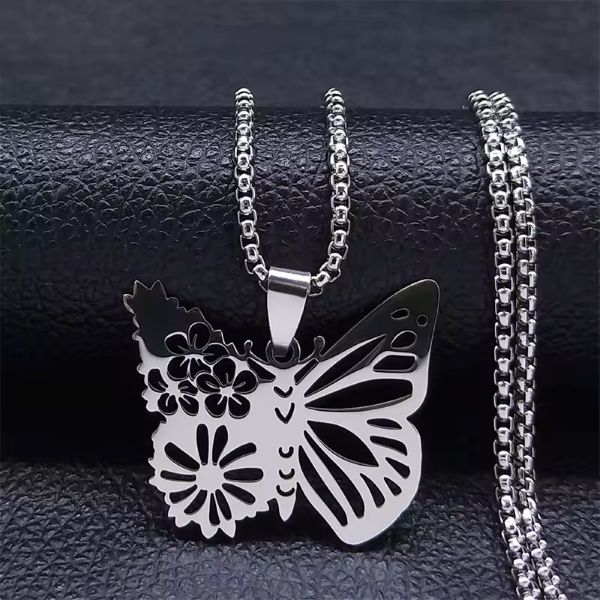 Collier Pendentif Papillon – Acier Inoxydable – Unisexe