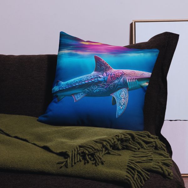 Coussin déco Haut de Gamme - Un requin dans le salon