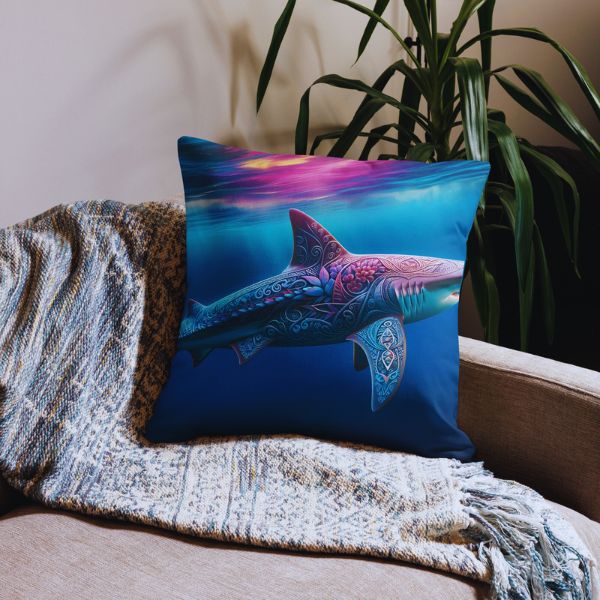 Coussin déco Haut de Gamme - Un requin dans le salon