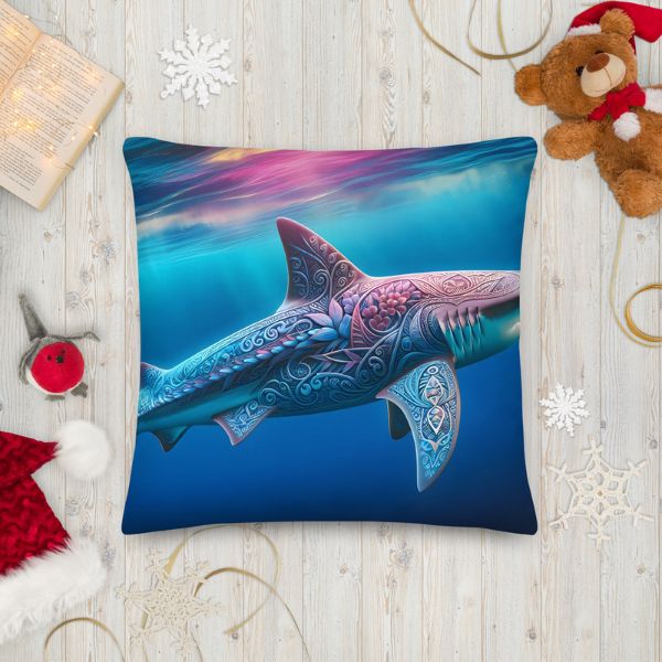Coussin déco Haut de Gamme - Un requin dans le salon