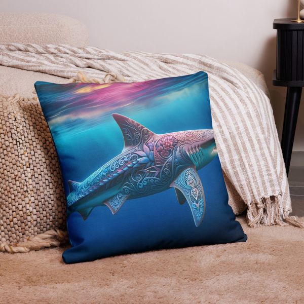 Coussin déco Haut de Gamme - Un requin dans le salon