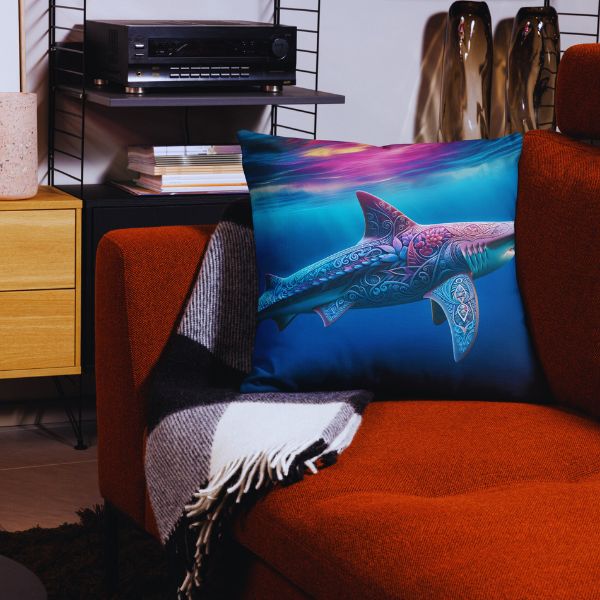 Coussin déco Haut de Gamme - Un requin dans le salon