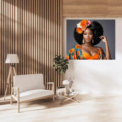 Caraïbes : Femme Afro aux Cheveux Parés de Fleurs, Vibrant Artwork, Printable Digital Download