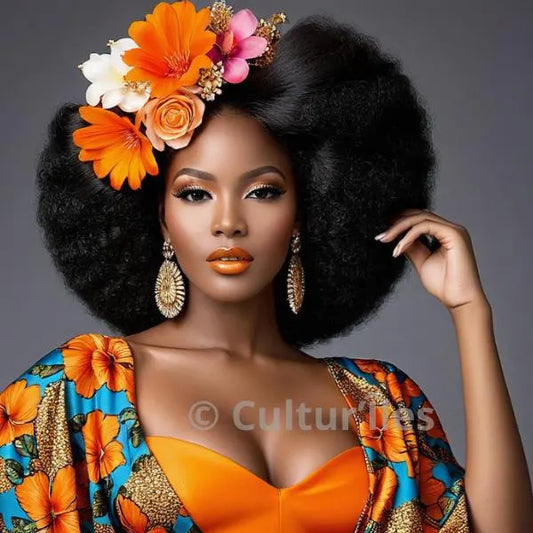 Caraïbes : Femme Afro aux Cheveux Parés de Fleurs, Vibrant Artwork, Printable Digital Download
