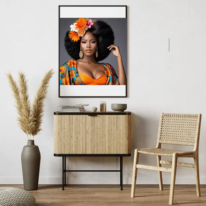 Caraïbes : Femme Afro aux Cheveux Parés de Fleurs, Vibrant Artwork, Printable Digital Download