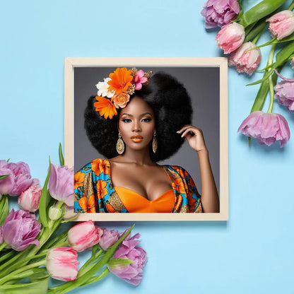 Caraïbes : Femme Afro aux Cheveux Parés de Fleurs, Vibrant Artwork, Printable Digital Download