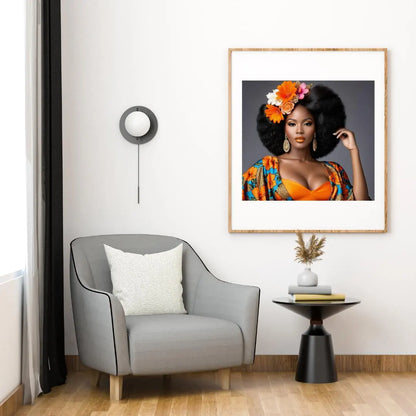 Caraïbes : Femme Afro aux Cheveux Parés de Fleurs, Vibrant Artwork, Printable Digital Download