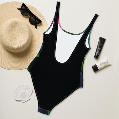 Maillot de Bain Une Pièce Femme – Décor d’un Jardin Tropical – Dos Nu et Coupe Brésilienne – Inspiré des Îles Polynésiennes