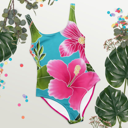 Maillot 1 pièce Femme – Fleurs Polynésiennes – Style Brésilien & Dos Nu