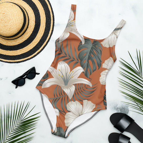 Maillot de Bain Une Pièce Femme – Floral Polynésien – Dos Nu et Coupe Brésilienne
