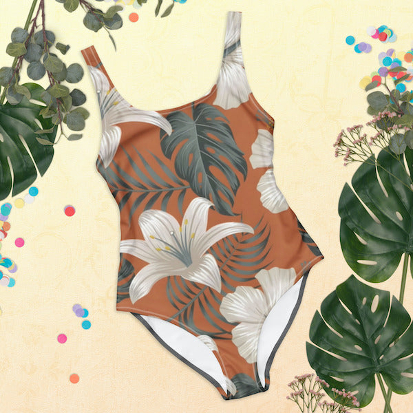 Maillot de Bain Une Pièce Femme – Floral Polynésien – Dos Nu et Coupe Brésilienne