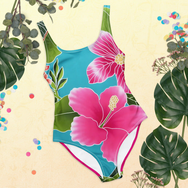 Maillot 1 pièce Femme – Fleurs Polynésiennes – Style Brésilien & Dos Nu