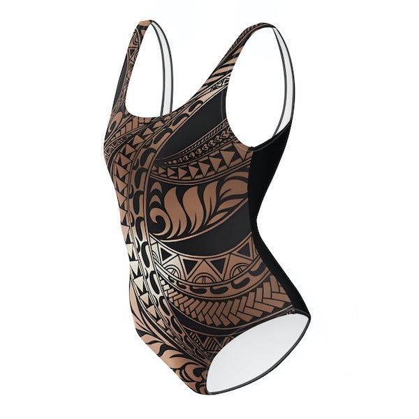 Maillot de Bain 1 Pièce – Inspiration Polynésienne – Coupe Brésilienne Féminine - Impression Motifs Tribaux