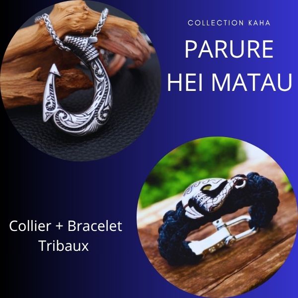 Parure - Collier et Bracelet  Hei Matau Maori - Collier de protection - Polynésie / Nouvelle Zélande