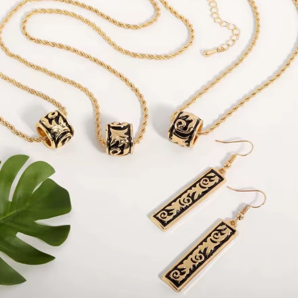 Parure de bijoux Hawaïens pour femme – Collier pendentif  ET boucles d’oreilles émaillés