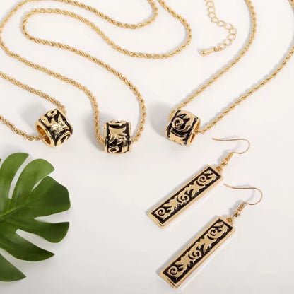 Parure de bijoux Hawaïens pour femme – Collier pendentif  ET boucles d’oreilles émaillés