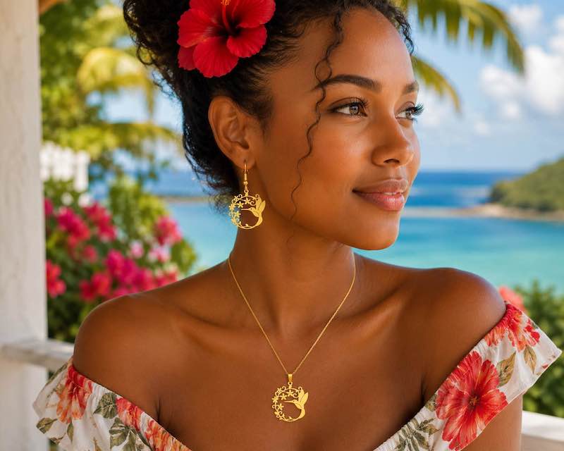 Parure Colibri Femme – Collier et Boucles d’Oreilles en Acier Inoxydable