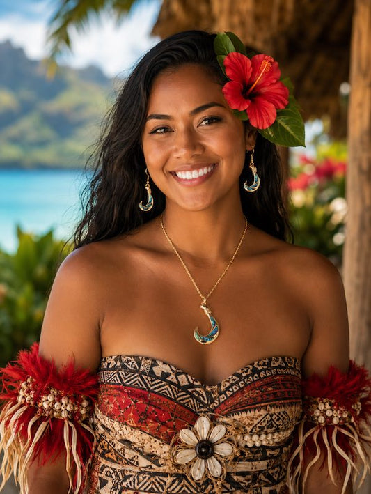 Ensemble de bijoux maoris en acier inoxydable doré