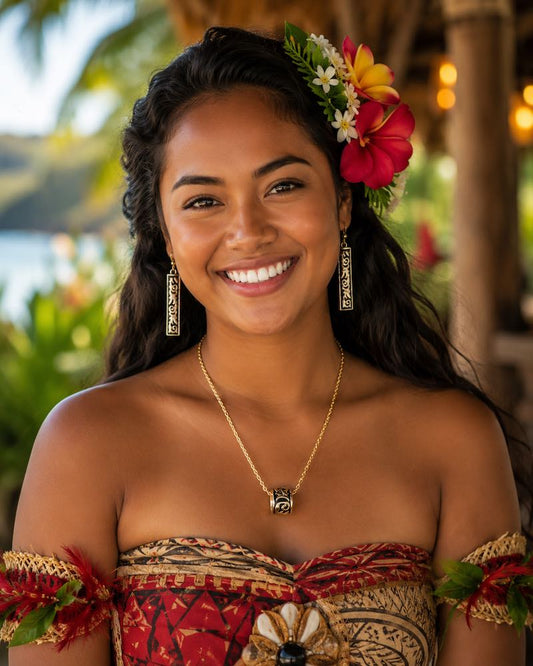 Ensemble de Bijoux des Îles Samoa – Collier & Boucles d’Oreilles Émaillés Noirs