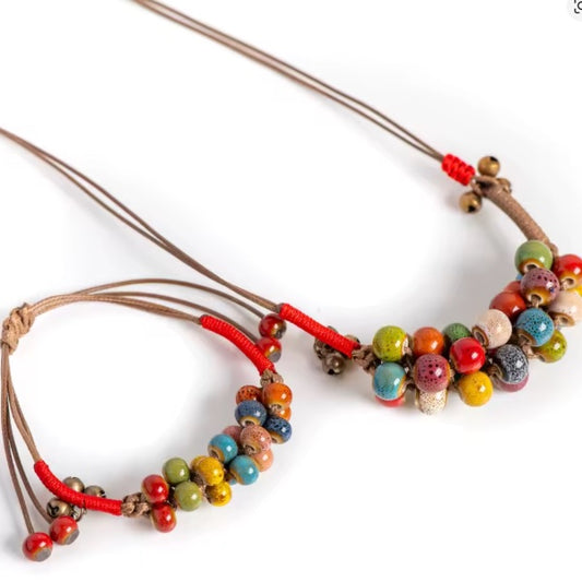 Parure Collier et Bracelet en Céramique Colorée – Élégance Ethnique Made in Martinique