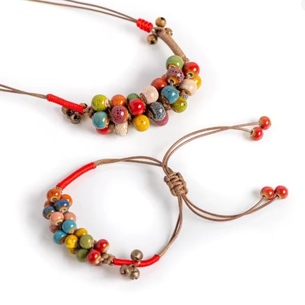 Parure Collier et Bracelet en Céramique Colorée – Élégance Ethnique Made in Martinique