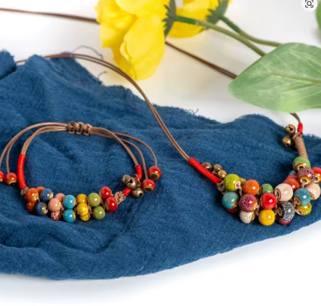 Parure Collier et Bracelet en Céramique Colorée – Élégance Ethnique Made in Martinique