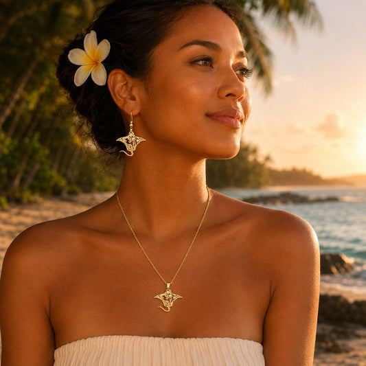 Collier Pendentif  Raie Manta Mixte – Acier Inoxydable Doré ou Argenté