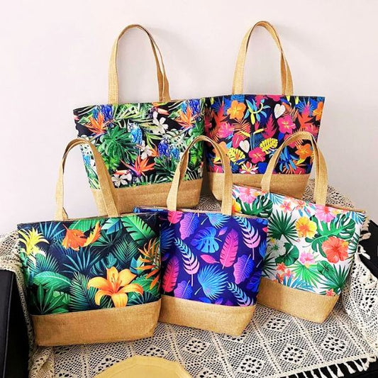 Sac à main fourre tout femme motif tropical Polynésien impression florale