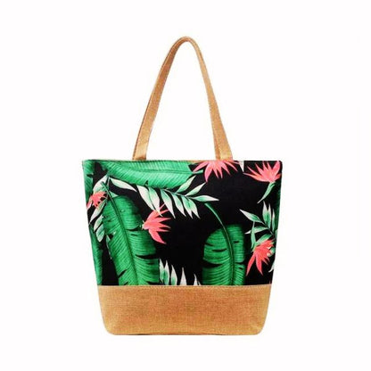 Sac à main fourre tout femme motif tropical Polynésien impression florale