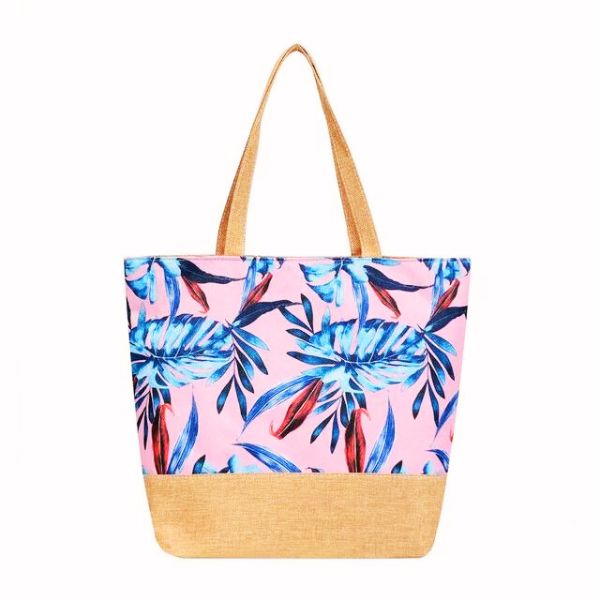 Sac à main fourre tout femme motif tropical Polynésien impression florale