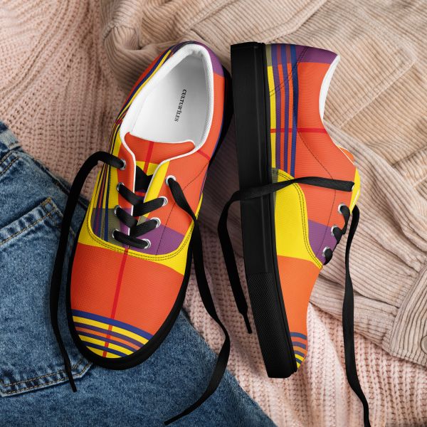 Sneakers en toile madras avec lacets – Homme