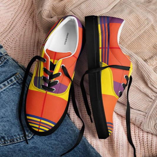 Sneakers en toile madras avec lacets – Homme