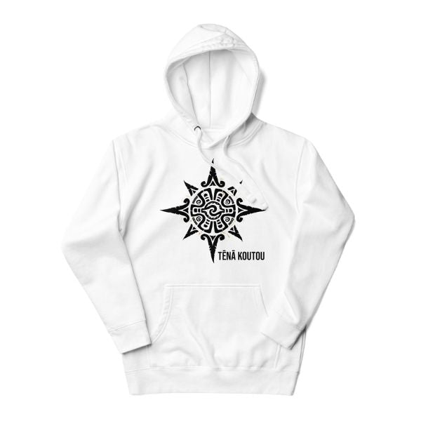 Sweat Shirt à capuche Blanc pour Femme - Soleil Maori -  Tena Koutou