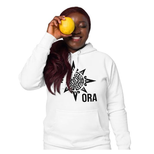 Sweat Shirt à capuche Blanc unisexe - Soleil Maori -  Kia Ora