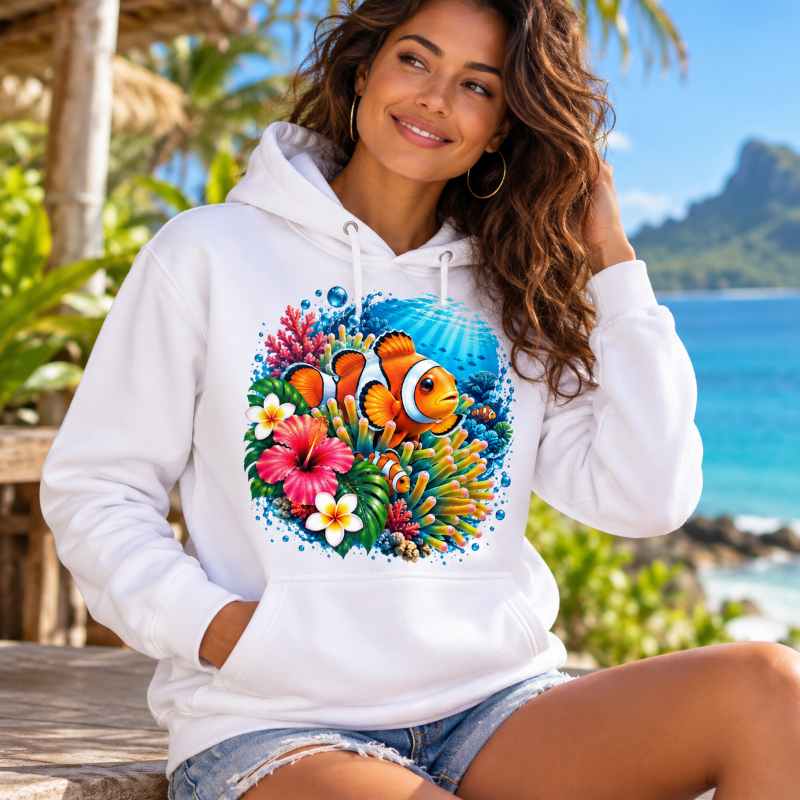 Sweat Shirt à capuche Unisexe - Homme ou Femme - Poisson clown