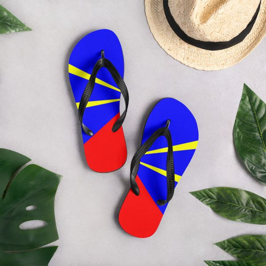 Tongs femme homme drapeau de La Réunion été, confort plage, semelle caoutchouc, design créole, sandales couleurs réunionnaises