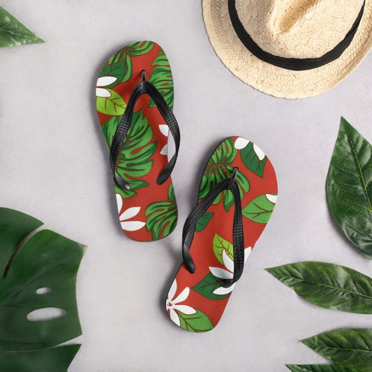 Tongs homme femme design fleur tropicale Polynésie